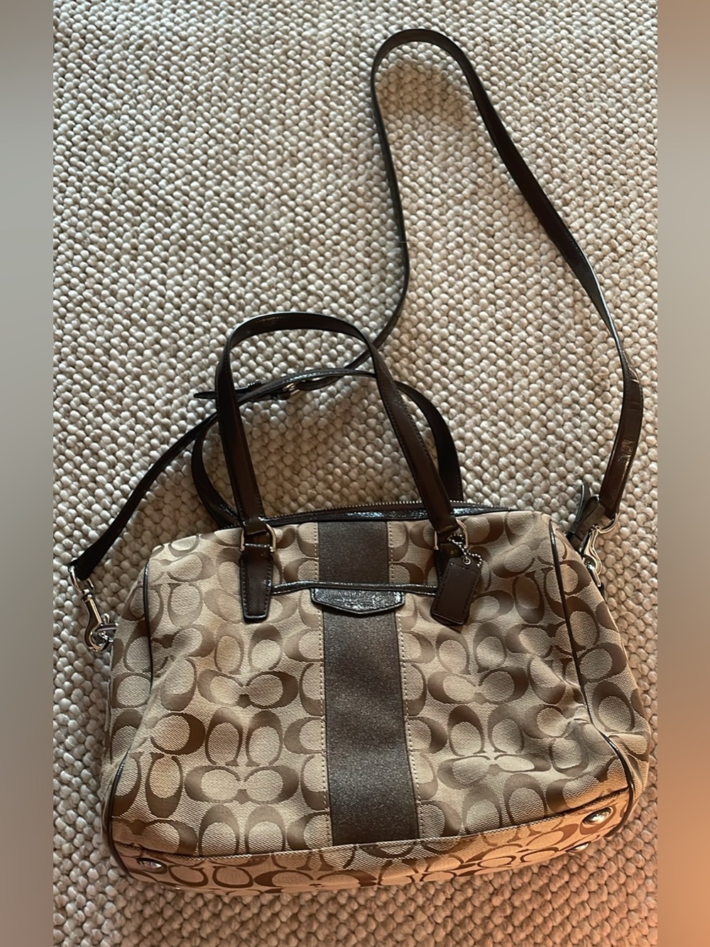 Authentic Coach Khaki and Mahogany Nancy Satchel purse